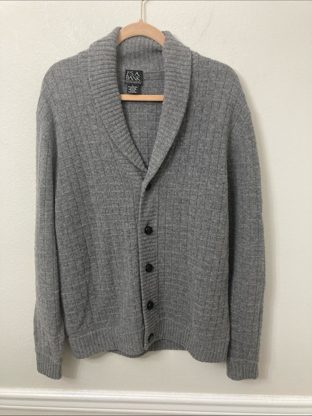 Jos. A. Bank Gray Shawl Collar Ribbed Button Cardigan